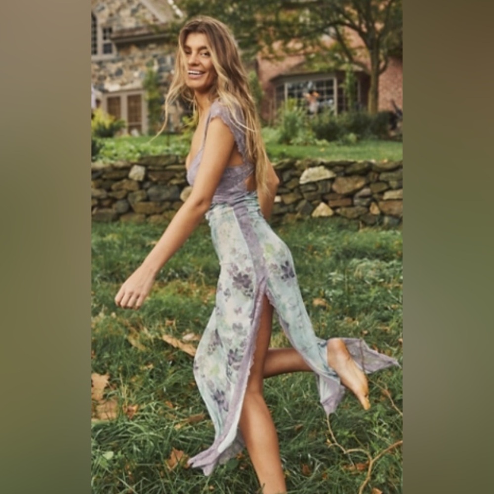 Free People Suddenly Fine Maxi Slip Dress size Small Moss Combo